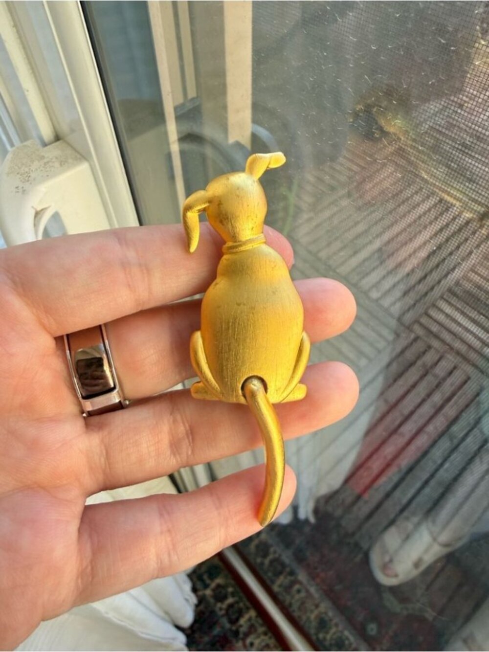 Vintage JJ Dog Brooch Dangling Tail Matte Gold-tone 1980s